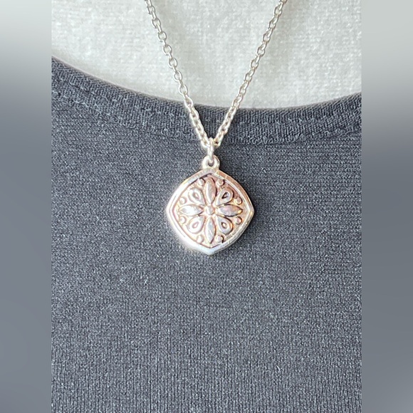 Premier Silver Necklace with Reversible Teal and Silver Pendant - Picture 6 of 9